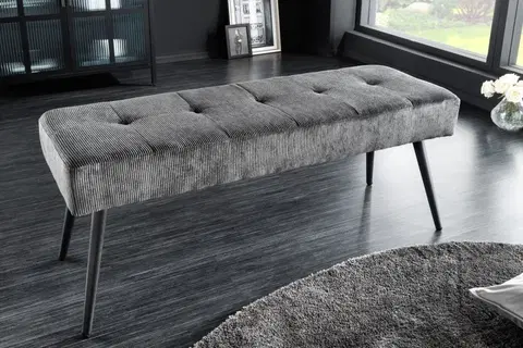 Stylové a luxusní taburety Estila Stylová tmavě šedá lavice Soreli se manšestrovým čalouněním 100cm