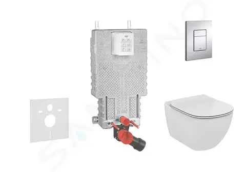 Záchody GROHE Uniset Set předstěnové instalace, klozetu a sedátka Ideal Standard, tlačítka Skate Cosmo, Aquablade, SoftClose, chrom 38643SET-KU