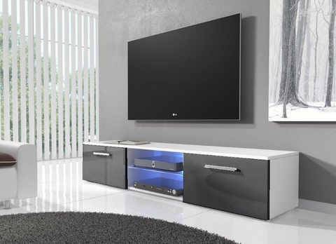 TV stolky TV stolek IWORU s LED, bílý/šedý lesk
