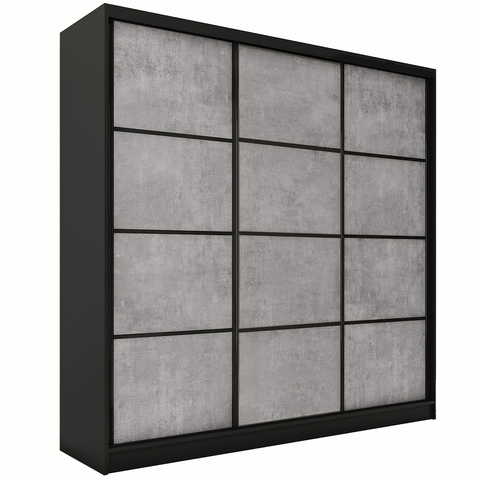 Šatní skříně Šatní skříň HARAZIA 180 bez zrcadla, se 4 šuplíky a 2 šatními tyčemi, černý mat/beton