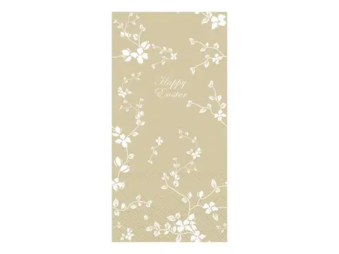 Ubrousky Béžové velikonoční papírové ubrousky s kvítky Happy Easter - 40*40/20*10cm (16ks) Chic Antique 38016-15