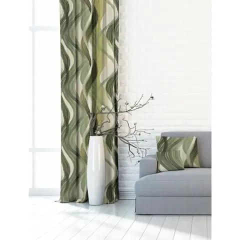 Závěsy Forbyt, Závěs dekorační nebo látka, OXY Vlny, zelený, 150 cm 150 cm