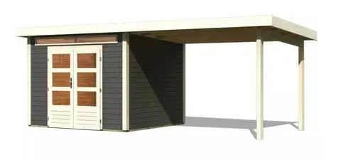 Dřevěné plastové domky Dřevěný zahradní domek KANDERN 6 s přístavkem 320 Lanitplast Šedá