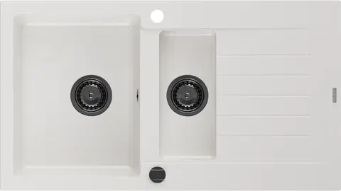 Sifony k pračkám MEXEN/S Matias granitový dřez 1.5 s odkapávačem 900x505 mm,bílá,+ černý sifon 6502901505-20-B