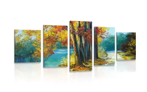 Obrazy přírody a krajiny 5-dílný obraz malované stromy v barvách podzimu