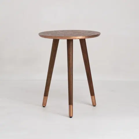 Luxusní a designové příruční stolky Estila Luxusní příruční kulatý stolek Alcasar s ručním orientálním zdobením staroměděná 50 cm