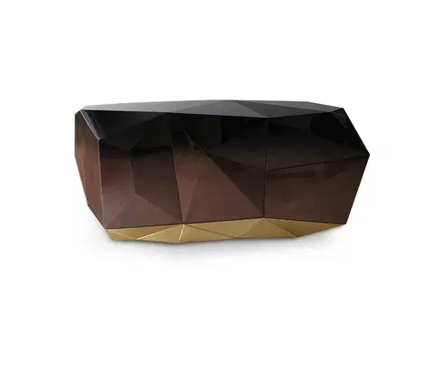 Designové komody Estila Luxusní moderní příborník z masivního dřeva s lesklou povrchovou úpravou a pozlacenou podstavou Diamond Chocolate 185 cm