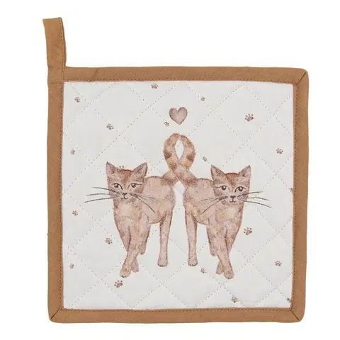 Prkénka a krájecí desky Béžová bavlněná dětská chňapka - podložka s kočičkami Kitty Cats  - 16*16 cm Clayre & Eef KCS45K