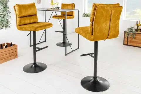 Barové židle LuxD Designová barová otočná židle Frank hořčičný samet