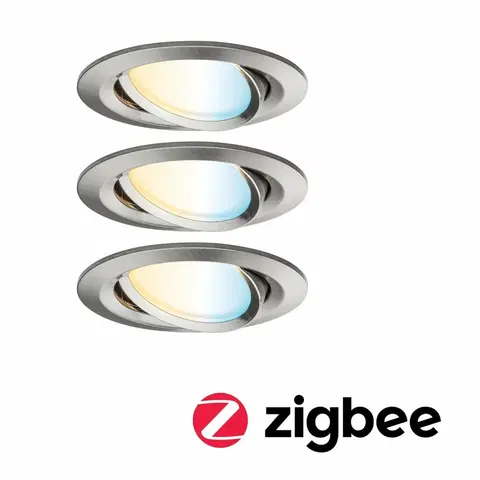 Chytré osvětlení PAULMANN SmartHome Zigbee vestavná svítidla sada LED Coin Nova Plus 3x6,5W měnitelná bílá kruhové kov kartáčovaný 929.62 P 92962