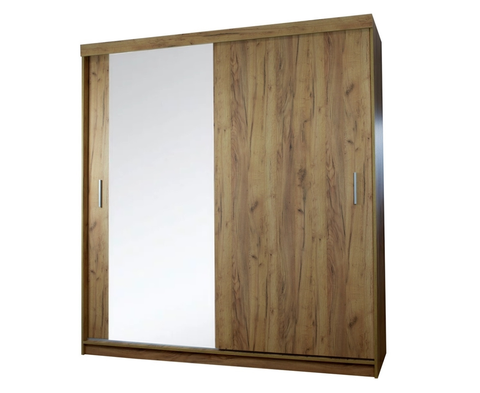 Šatní skříně Šatní skříň MEDARDO 200 cm s jedním zrcadlem, dub craft zlatý