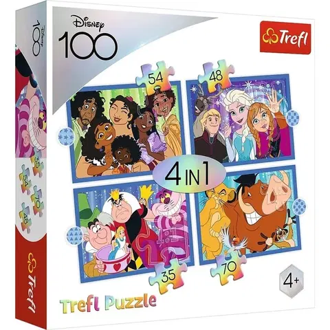 Hračky puzzle TREFL - Puzzle 4v1 - Šťastný svět Disney / Disney 100
