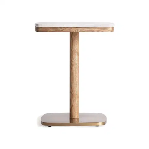 Luxusní a designové příruční stolky Estila Luxusní příruční stolek Barris v art deco stylu s hnědou dřevěnou podstavou a šedou terrazzo deskou 54 cm