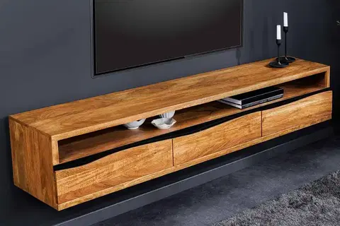 TV stolky LuxD Designový závěsný TV stolek Massive Honey 160 cm akácie