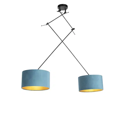 Zavesna svitidla Závěsná lampa se sametovými odstíny modré se zlatem 35 cm - Blitz II černá