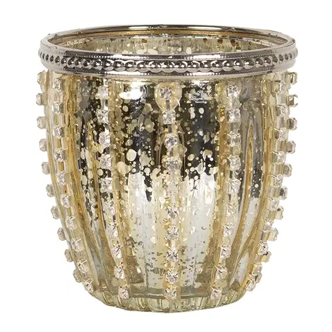 Svícny Zlatý skleněný svícen na čajovou svíčku Sinjon - Ø 9*9 cm Clayre & Eef 6GL2907