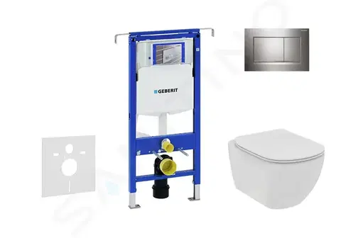 Záchody GEBERIT Duofix Set předstěnové instalace, klozetu a sedátka Ideal Standard Tesi, tlačítka Sigma30, Rimless, SoftClose, lesklý chrom/chrom mat 111.355.00.5 NE6
