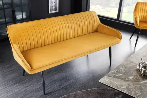 Stylové a luxusní lavice Estila Moderní stylová lavice Vittel se žlutým čalouněním a černými kovovými nožičkami 160cm