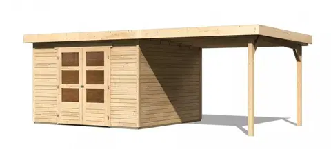 Dřevěné plastové domky Dřevěný zahradní domek ASKOLA 6 s přístavkem 280 Lanitplast Přírodní dřevo