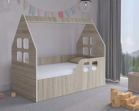 Dětské postele Dětský domeček na postel 140 x 70 cm v dekoru dub sonoma pravý