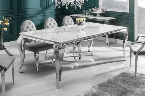 Jídelní stoly LuxD Designový jídelní stůl Rococo 180 cm stříbrný - mramor