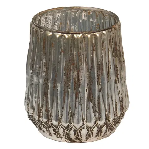 Svícny Skleněný svícen na čajovou svíčku s vroubky Vrubie - Ø 15*17 cm Clayre & Eef 6GL3906