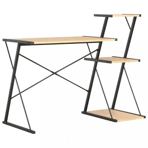 Pracovní stoly Psací stůl s policemi dřevotříska / ocel Dekorhome Černá / dub