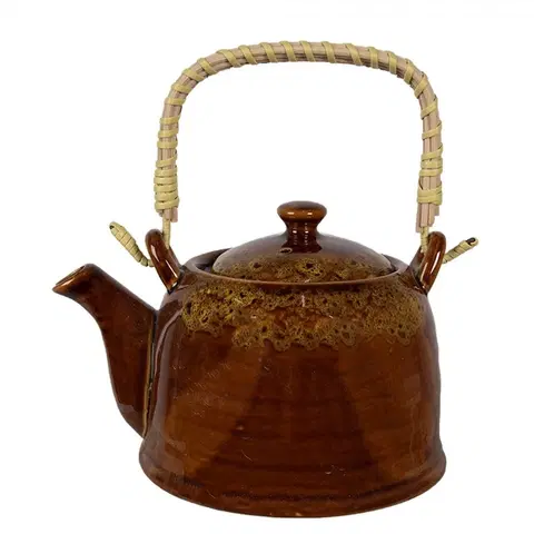 Džbány Hnědožlutá porcelánová konvička na čaj - 14*12*12 cm / 0,75L Clayre & Eef 6CETE0136
