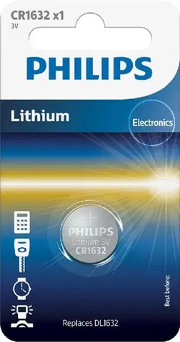 Jednorázové baterie Lithiová knoflíková baterie Philips CR1632, blistr