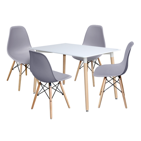 Jídelní sety Jídelní set FARUK, stůl 120x80 cm + 4 židle, bílý/šedý