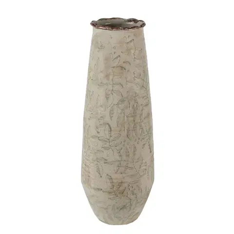 Dekorativní vázy Béžová keramická váza s listy Lovely Leaves L - Ø14*40 cm Clayre & Eef 6CE1576L