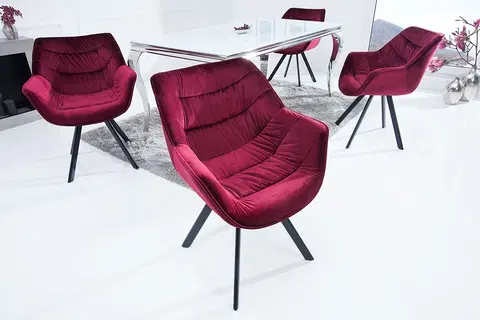Luxusní jídelní židle Estila Designová otočná čalouněná židle Antik se sametovým prošívaným potahem v karmínově červené 67cm