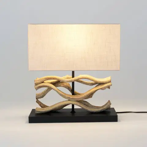 Stolní lampy Holländer Stolní lampa Panarea, barva dřeva/béžová, výška 42 cm, dřevo