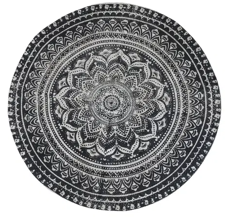 Koberce a koberečky Přírodně - černý kulatý jutový koberec s ornamentem Ornié - Ø 120 cm Chic Antique 16087224 (16872-24)