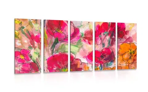 Obrazy květů 5-dílný obraz malované květinové zátiší