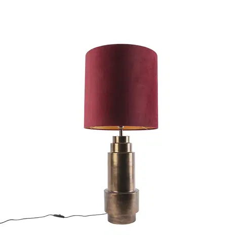 Stolni lampy Stolní lampa ve stylu art deco bronzový sametový odstín červená se zlatem 50cm - Bruut