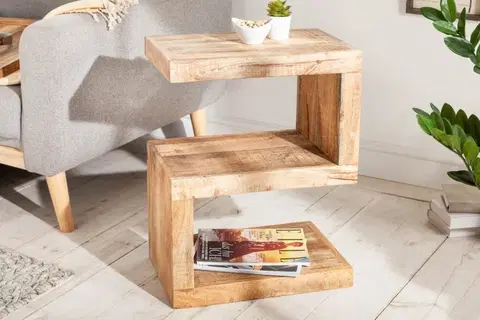 Luxusní a designové příruční stolky Estila Industriální příruční stolek Mango natur z masivního dřeva 60cm