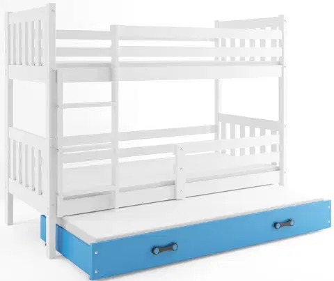 Postele BMS Dětská patrová postel s přistýlkou CARINO 3 | 80 x 190 cm Barva: bílá / modrá
