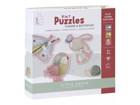 Hračky puzzle LITTLE DUTCH - Puzzle 6v1 Květiny a motýly