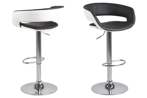 Barové židle Dkton Designová barová židle Natania bílo černá a chromová
