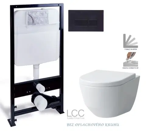 WC sedátka PRIM předstěnový instalační systém s černým tlačítkem  20/0044 + WC LAUFEN PRO LCC RIMLESS + SEDÁTKO PRIM_20/0026 44 LP2
