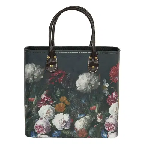 Nákupní tašky a košíky Tmavě tyrkysová květovaná taška Colette - 28*14*28/39 cm Clayre & Eef BAG321