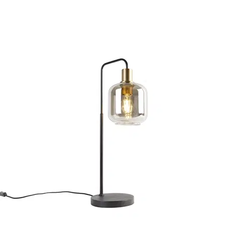 Stolni lampy Chytrá stolní lampa černá se zlatým a kouřovým sklem včetně WiFi A60 - Zuzanna