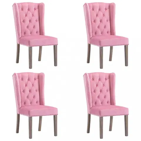 Židle Jídelní židle 4 ks samet / kaučukovník Dekorhome Růžová