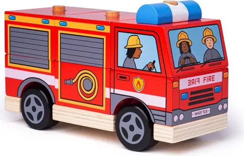 Auta, letadla, lodě Bigjigs Toys Dřevěné nasazovací hasičské auto FIREMAN