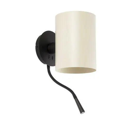Moderní nástěnná svítidla FARO GUADALUPE nástěnná lampa, černá/béžová, se čtecí lampičkou