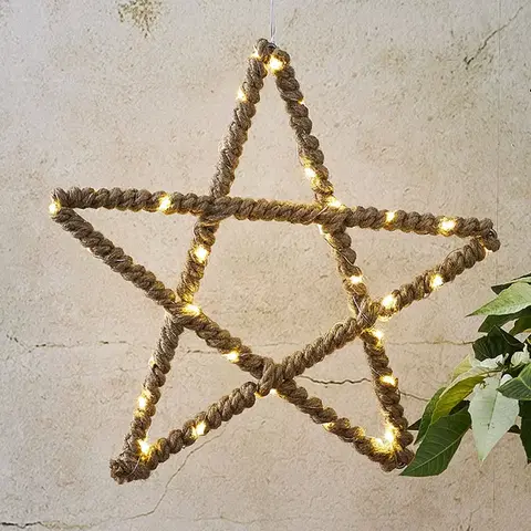 Vánoční světelná hvězda STAR TRADING Jutta LED dekorační hvězda s jutovým lankem