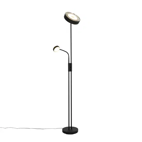 Stojaci lampy Černá stojací lampa včetně LED a stmívače s lampičkou na čtení - Kelso