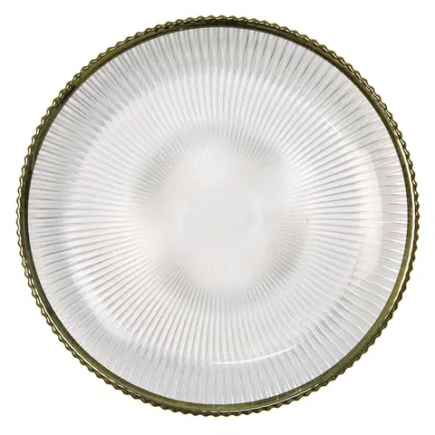 Talíře Skleněný dezertní žebrovaný talíř se zlatou linkou Pim - Ø20*2 cm Clayre & Eef 6GL3252