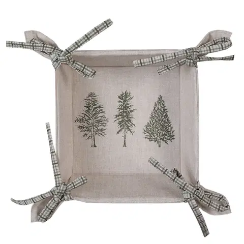 Chlebníky Béžový bavlněný košík na pečivo se stromky Natural Pine Trees - 35*35*8 cm Clayre & Eef NPT47
